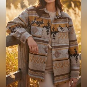 Boho Aztec Western Woven Shacket